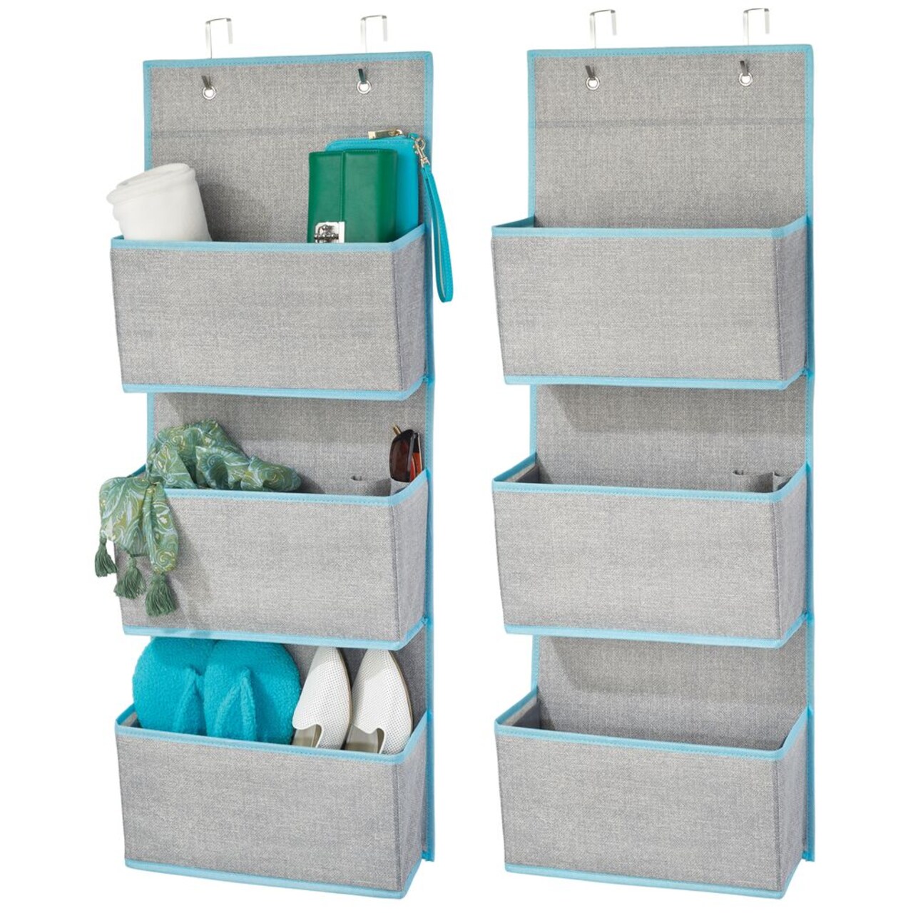 mDesign Fabric Over Door Hanging Storage Organizer, 3 Pockets, 2 Pack